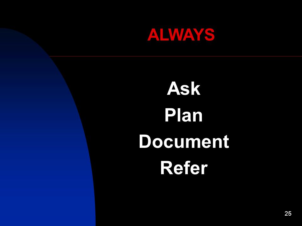 25 Ask Plan Document Refer ALWAYS