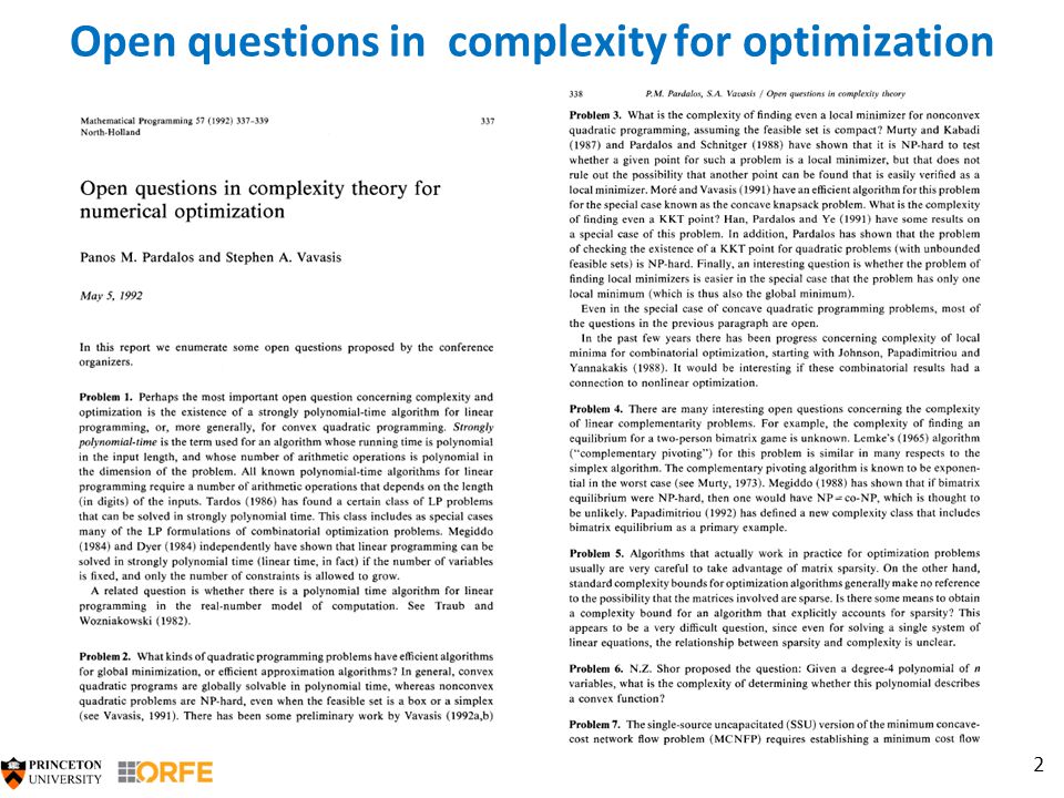 2 Open questions in complexity for optimization