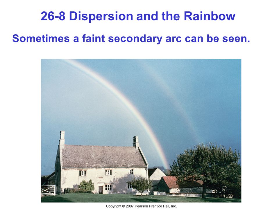 26-8 Dispersion and the Rainbow Sometimes a faint secondary arc can be seen.