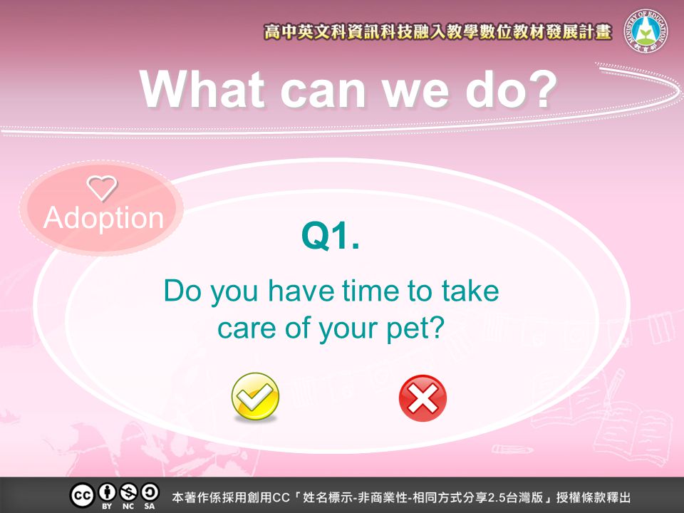 Do you have time to take care of your pet Q1. Adoption What can we do