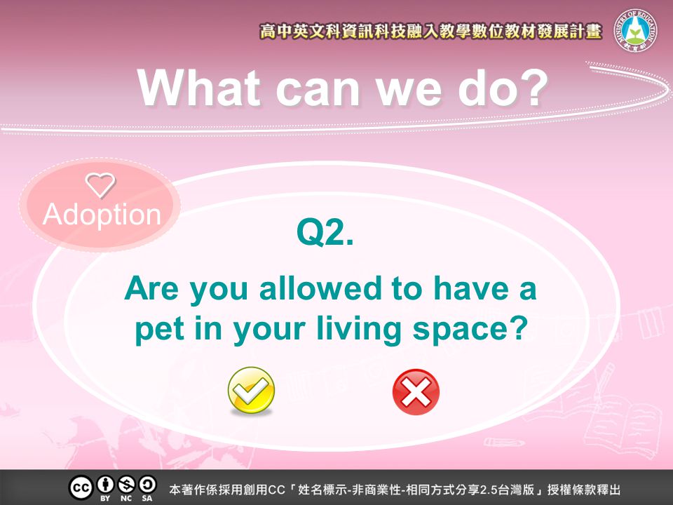 Are you allowed to have a pet in your living space Q2. Adoption What can we do