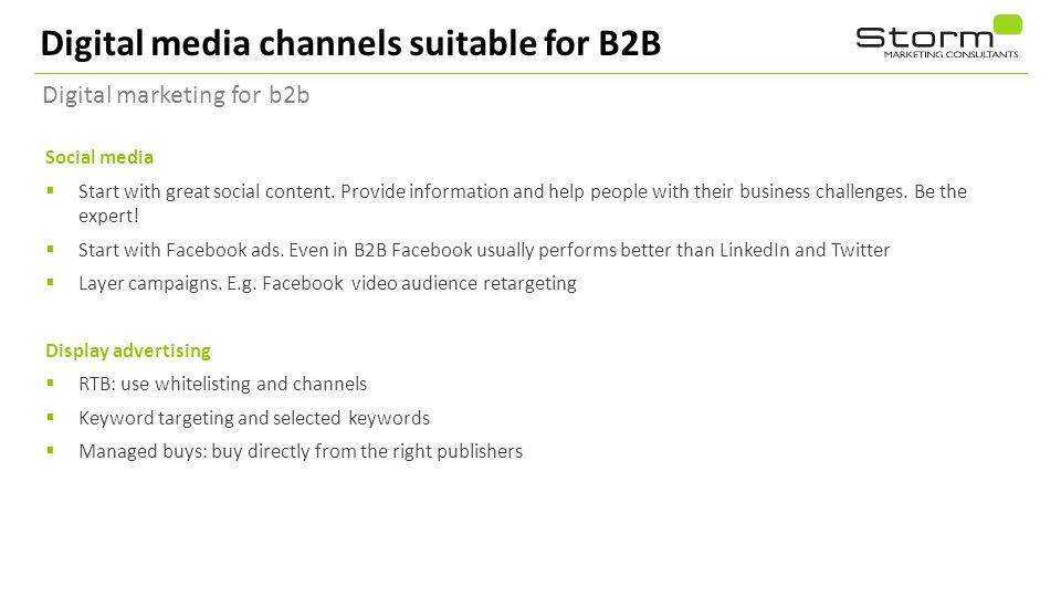 Digital media channels suitable for B2B Digital marketing for b2b Social media  Start with great social content.