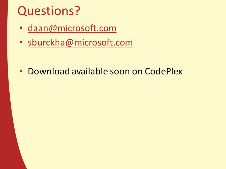 Questions  Download available soon on CodePlex