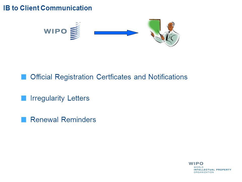IB to Client Communication Official Registration Certficates and Notifications Irregularity Letters Renewal Reminders