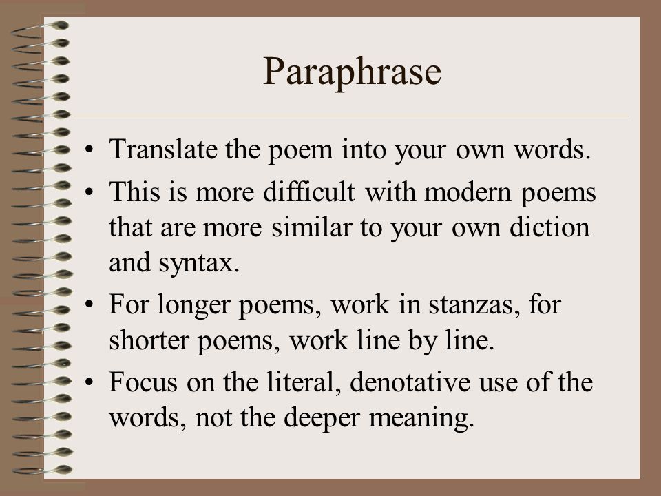 Paraphrase Translate the poem into your own words.