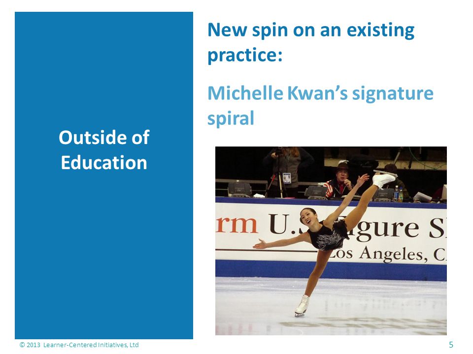 Outside of Education New spin on an existing practice: Michelle Kwan’s signature spiral © 2013 Learner-Centered Initiatives, Ltd 5