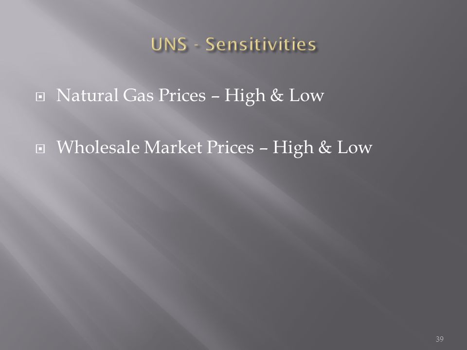  Natural Gas Prices – High & Low  Wholesale Market Prices – High & Low 39