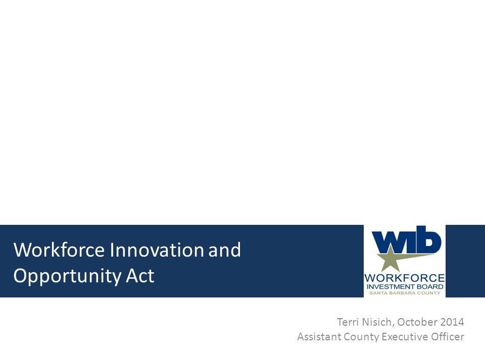 Workforce Innovation and Opportunity Act Terri Nisich, October 2014 Assistant County Executive Officer