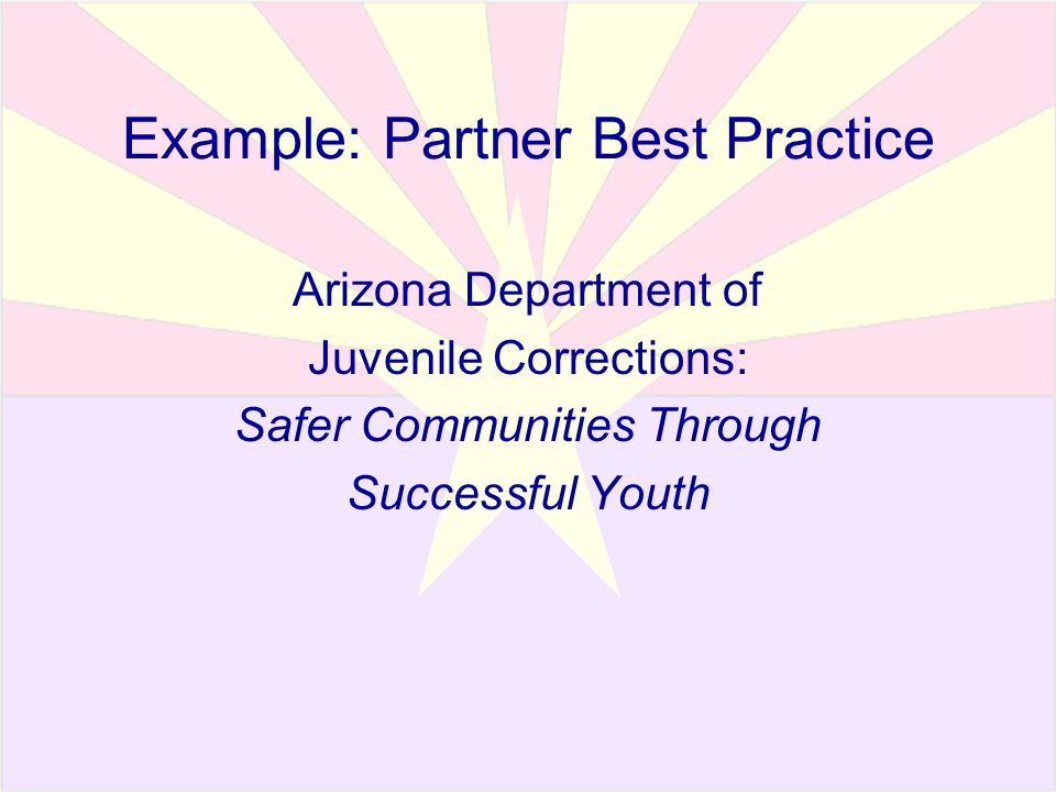 Example: Partner Best Practice Arizona Department of Juvenile Corrections: Safer Communities Through Successful Youth