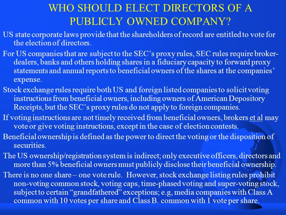 WHO SHOULD ELECT DIRECTORS OF A PUBLICLY OWNED COMPANY.