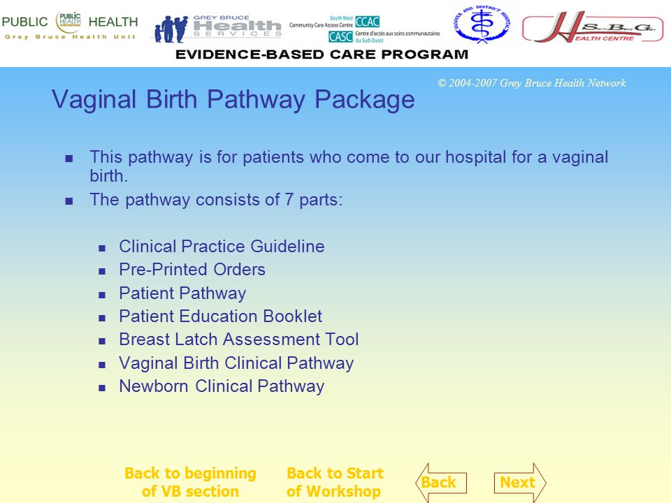 © Grey Bruce Health Network Vaginal Birth Pathway Package This pathway is for patients who come to our hospital for a vaginal birth.