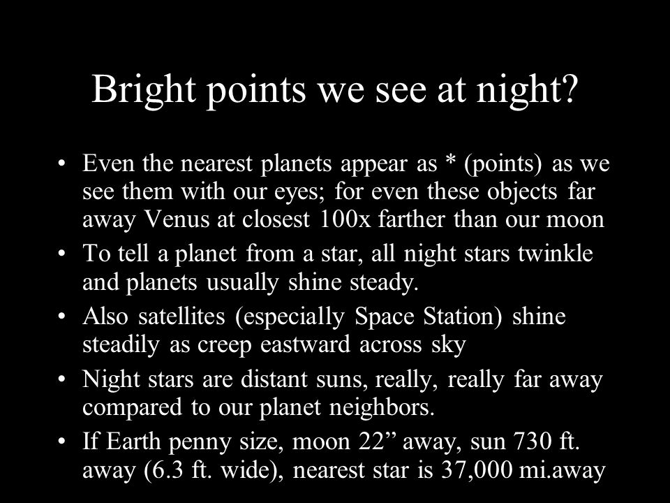 Bright points we see at night.