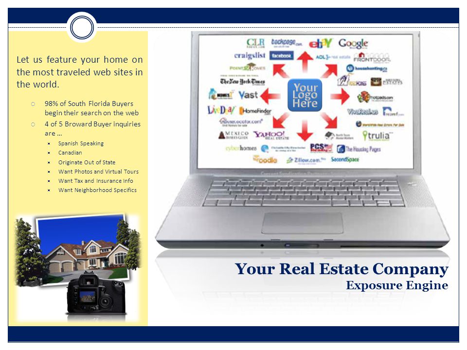 Your Real Estate Company Exposure Engine Let us feature your home on the most traveled web sites in the world.