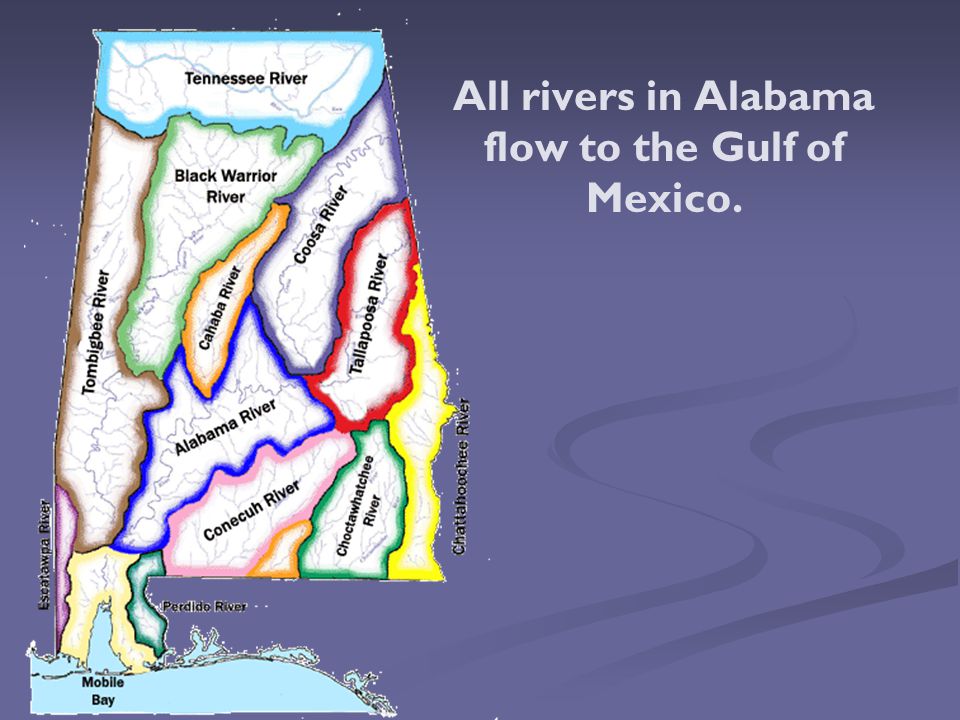All rivers in Alabama flow to the Gulf of Mexico.