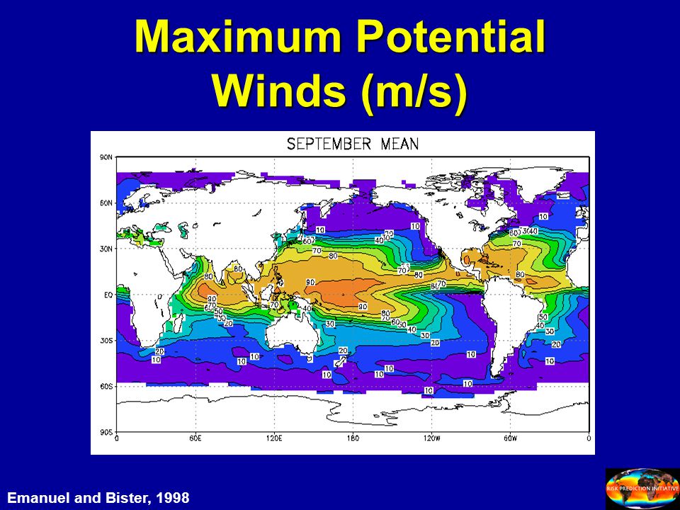 Maximum Potential Winds (m/s) Emanuel and Bister, 1998