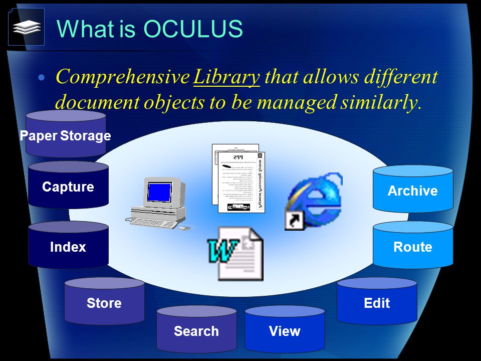 What is OCULUS Comprehensive Library that allows different document objects to be managed similarly.