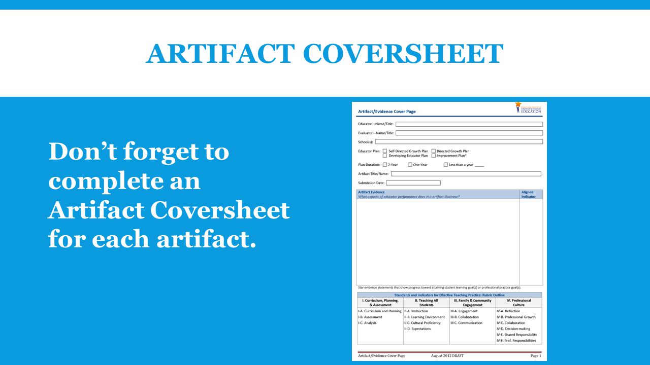 ARTIFACT COVERSHEET Don’t forget to complete an Artifact Coversheet for each artifact.