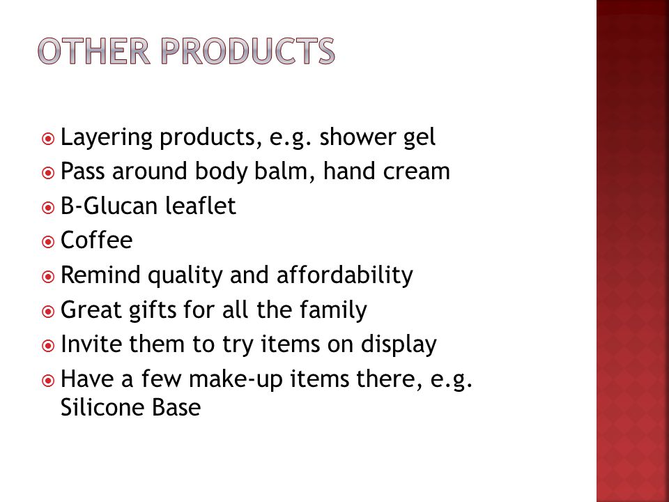  Layering products, e.g.