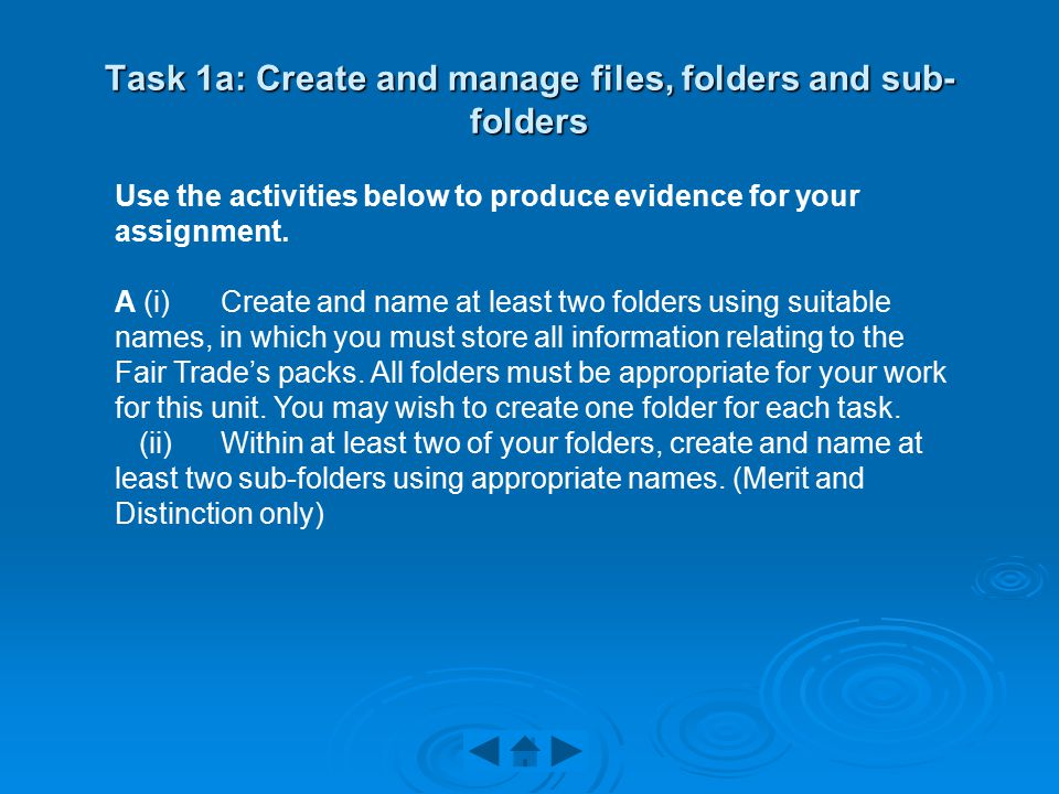 Task 1a: Create and manage files, folders and sub- folders Use the activities below to produce evidence for your assignment.