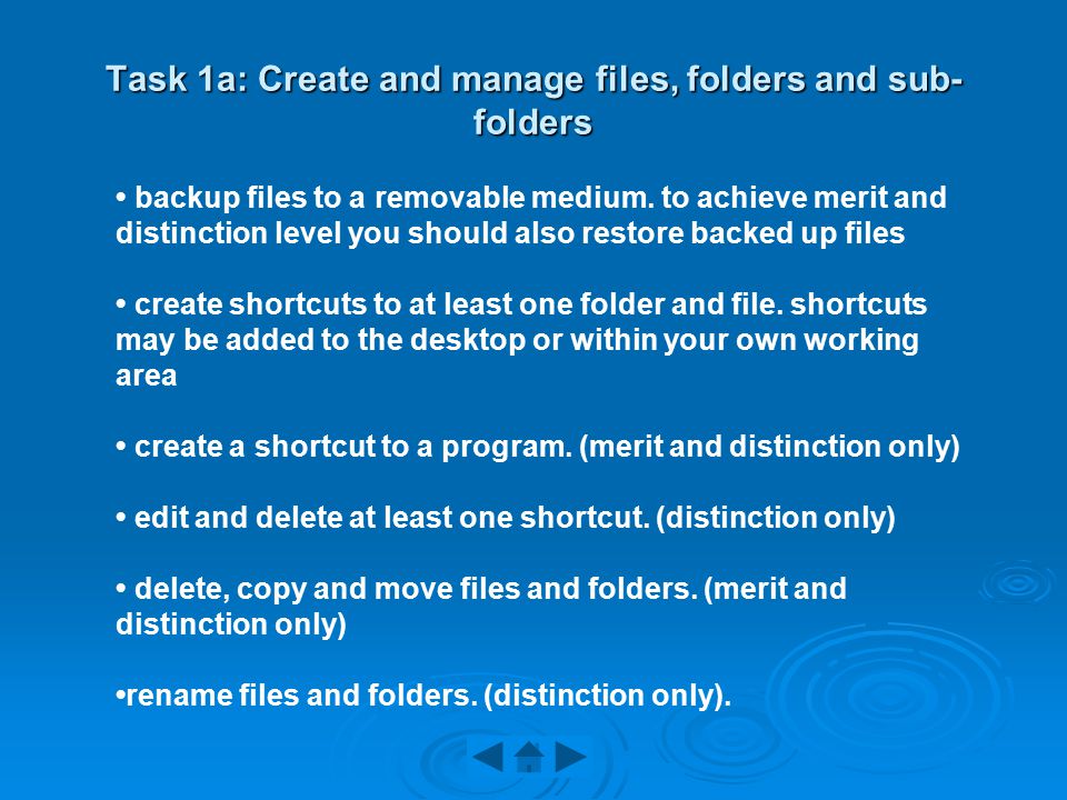 Task 1a: Create and manage files, folders and sub- folders backup files to a removable medium.