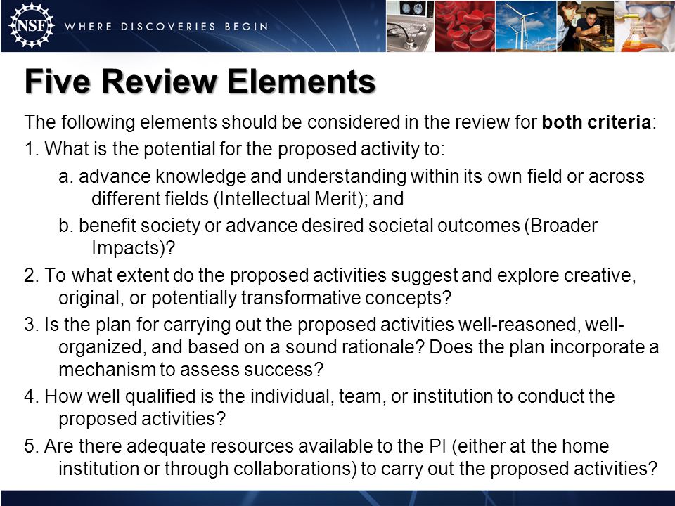 Five Review Elements The following elements should be considered in the review for both criteria: 1.