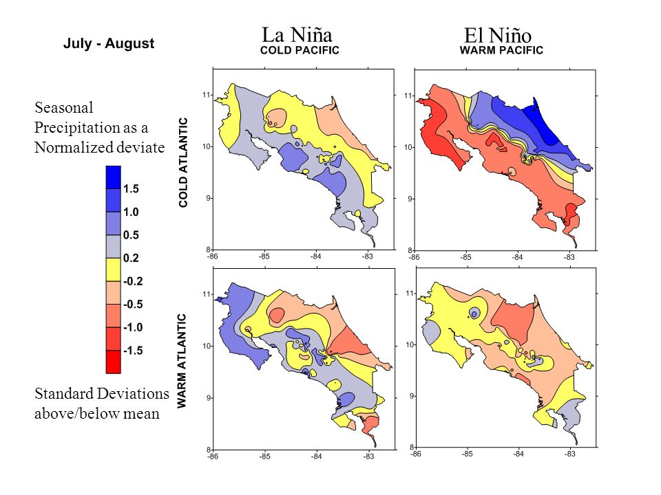 Seasonal Precipitation as a Normalized deviate Standard Deviations above/below mean La Niña El Niño