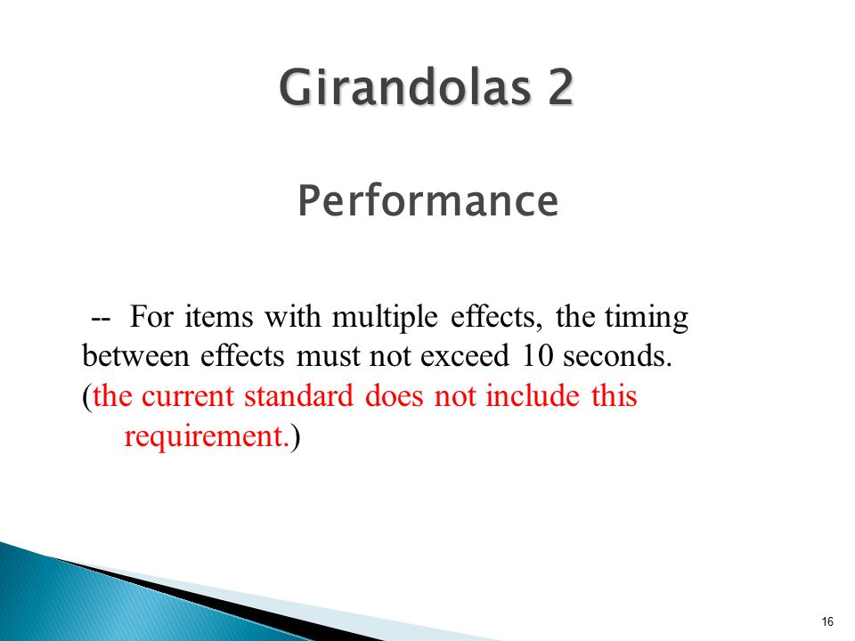 Girandolas 2 Performance -- For items with multiple effects, the timing between effects must not exceed 10 seconds.