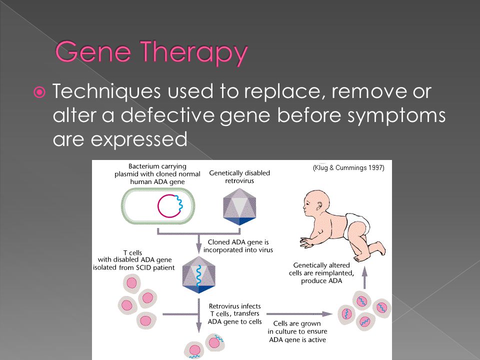  Techniques used to replace, remove or alter a defective gene before symptoms are expressed