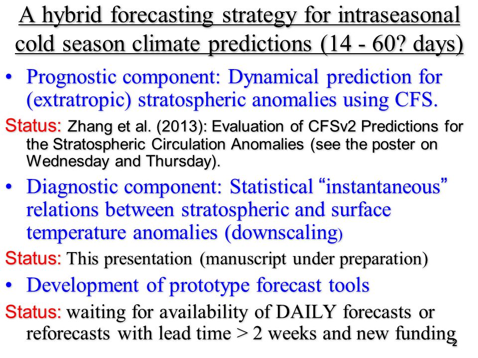 Prognostic component: Dynamical prediction for (extratropic) stratospheric anomalies using CFS.
