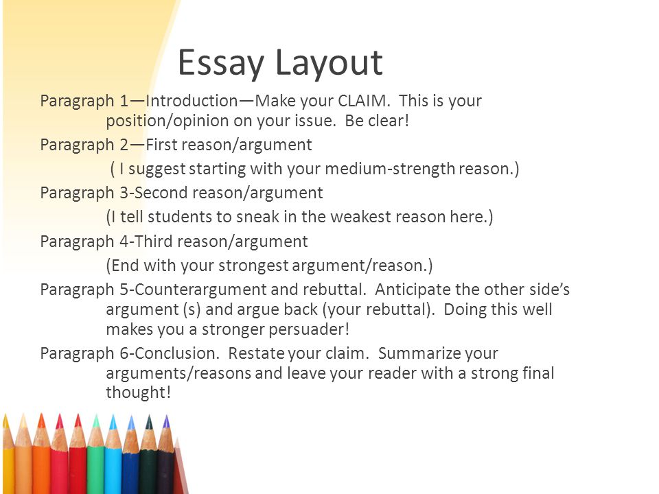 Essay Layout Paragraph 1—Introduction—Make your CLAIM.