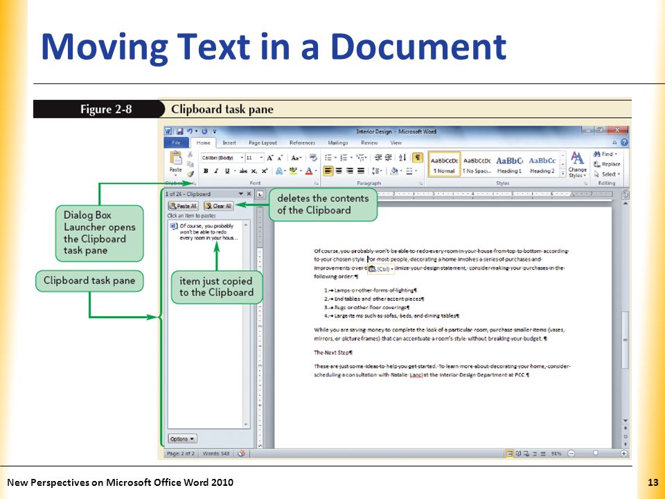XP Moving Text in a Document New Perspectives on Microsoft Office Word