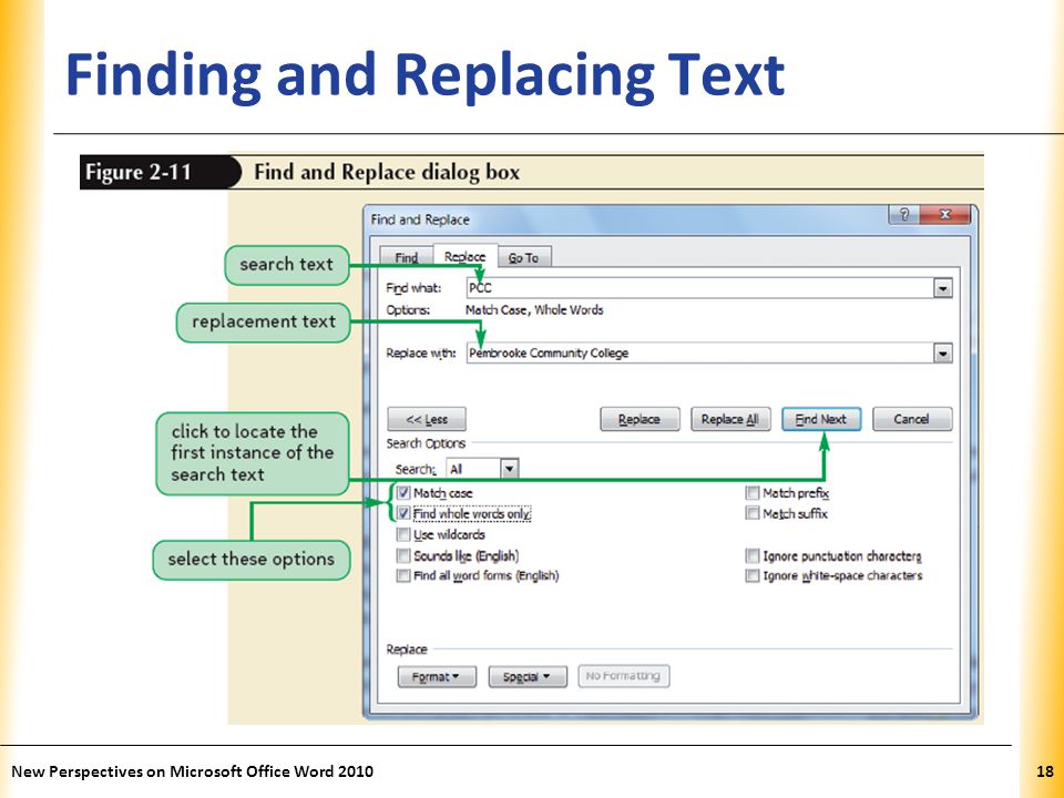 XP Finding and Replacing Text New Perspectives on Microsoft Office Word