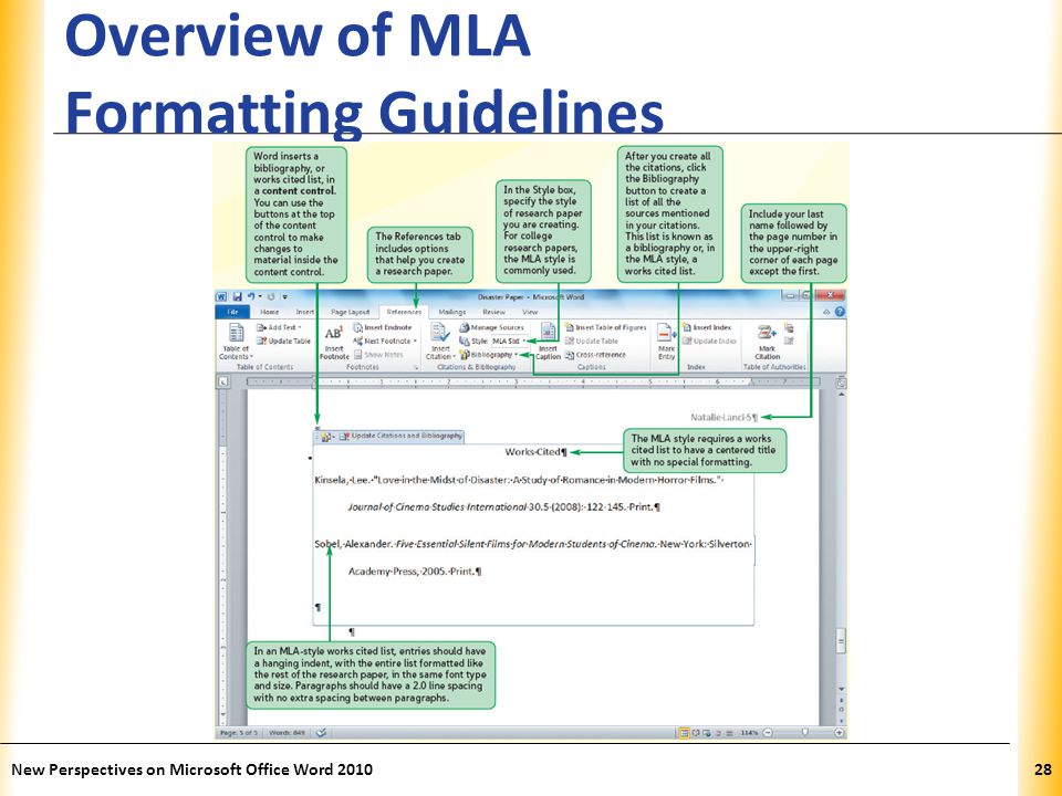 XP Overview of MLA Formatting Guidelines New Perspectives on Microsoft Office Word