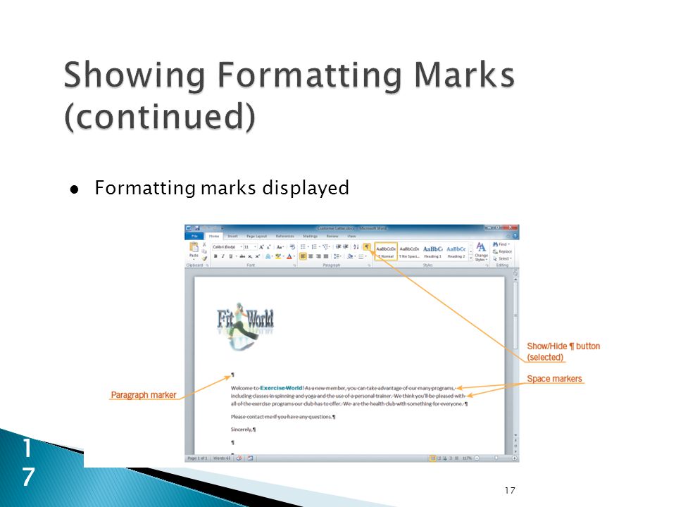 Formatting marks displayed