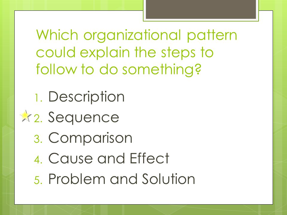 Which organizational pattern could explain the steps to follow to do something.