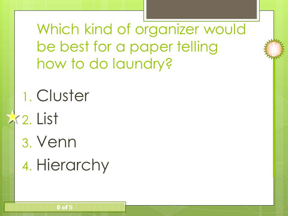 Which kind of organizer would be best for a paper telling how to do laundry.