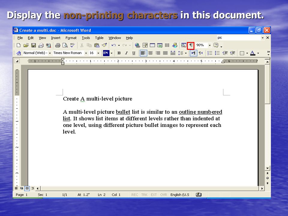 Display the non-printing characters in this document.