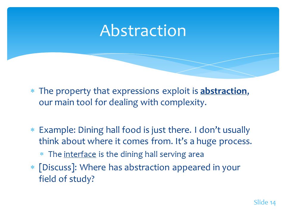  The property that expressions exploit is abstraction, our main tool for dealing with complexity.