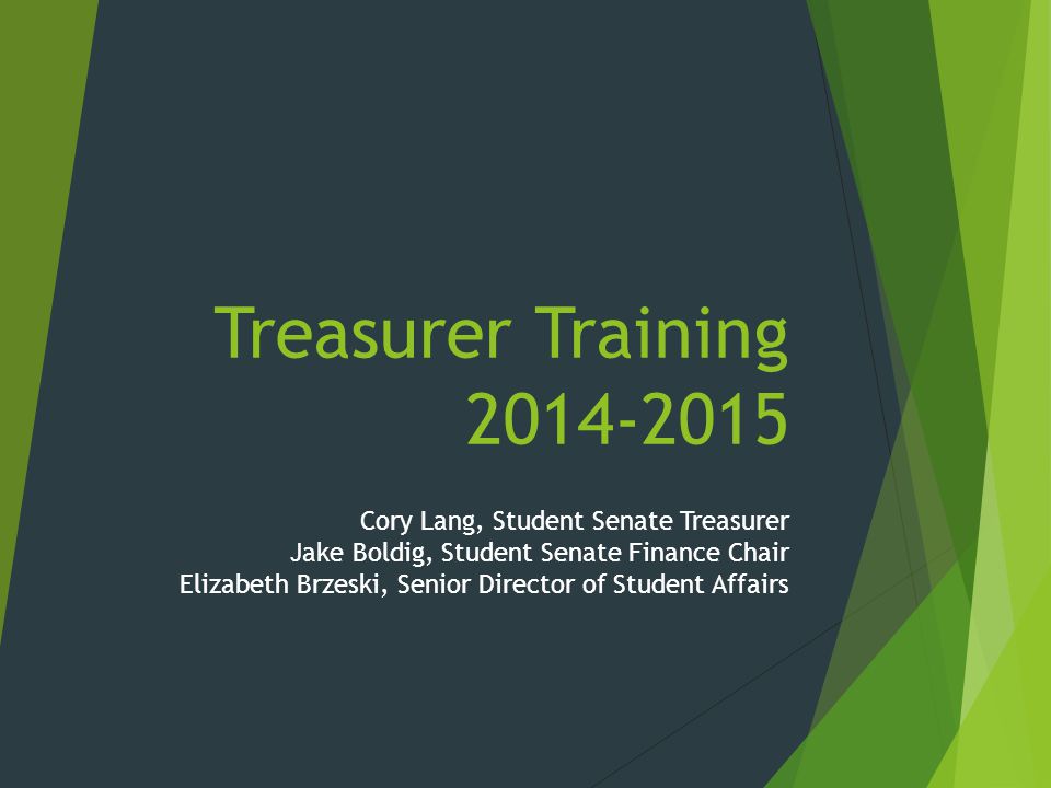 Treasurer Training Cory Lang, Student Senate Treasurer Jake Boldig, Student Senate Finance Chair Elizabeth Brzeski, Senior Director of Student Affairs