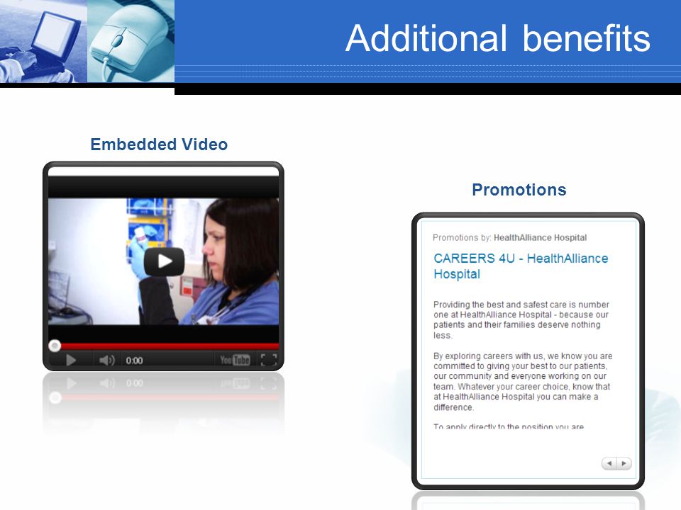 Additional benefits Embedded Video Promotions