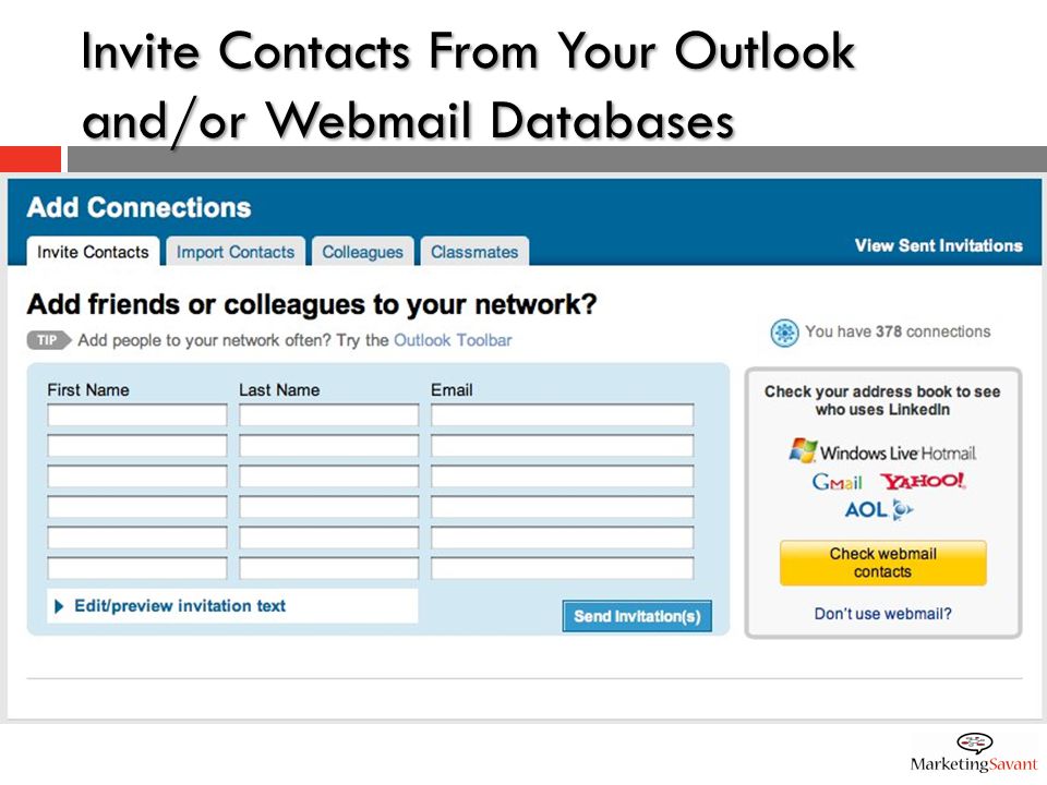 Invite Contacts From Your Outlook and/or Webmail Databases