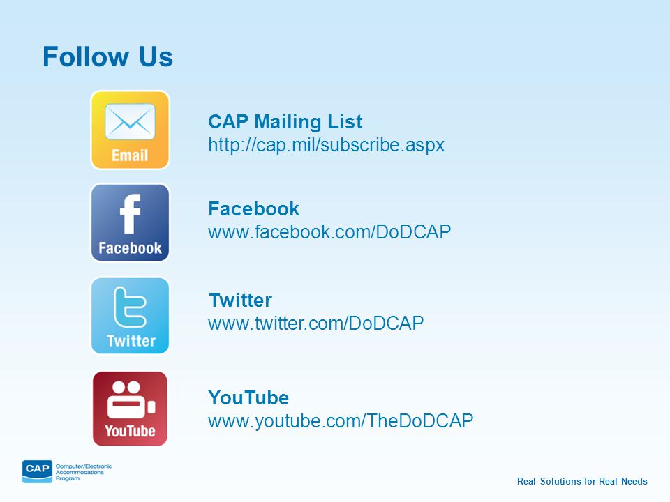 Follow Us Twitter   Facebook   CAP Mailing List   YouTube