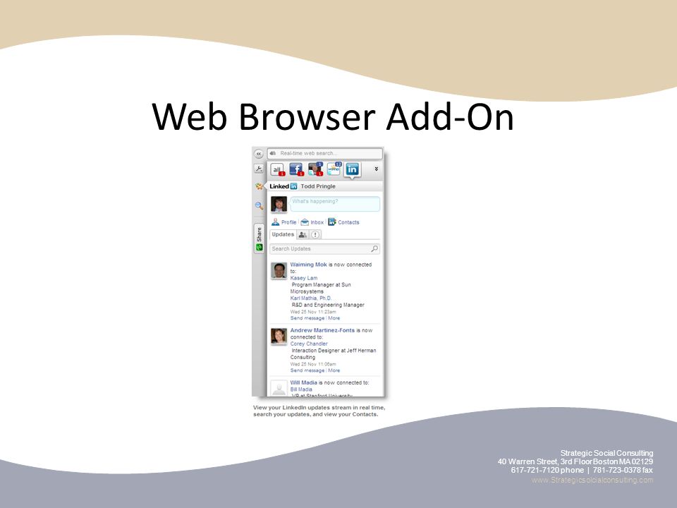 Web Browser Add-On Strategic Social Consulting 40 Warren Street, 3rd Floor Boston MA phone | fax