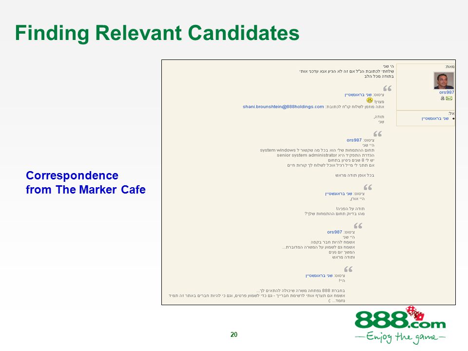 20 Finding Relevant Candidates Correspondence from The Marker Cafe