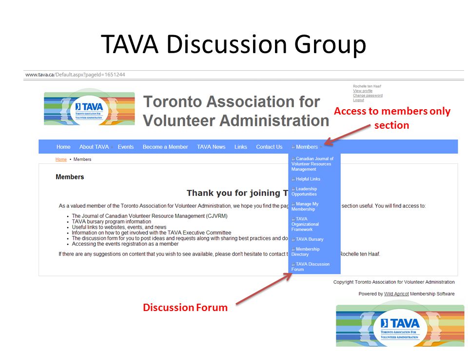 TAVA Discussion Group Access to members only section Discussion Forum