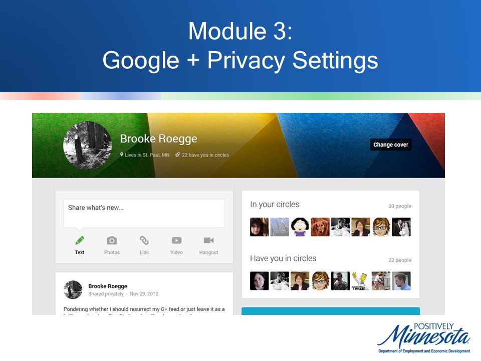 Module 3: Google + Privacy Settings