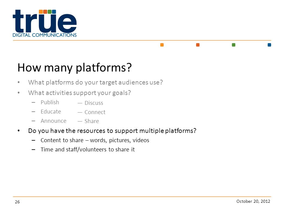 October 20, How many platforms. What platforms do your target audiences use.