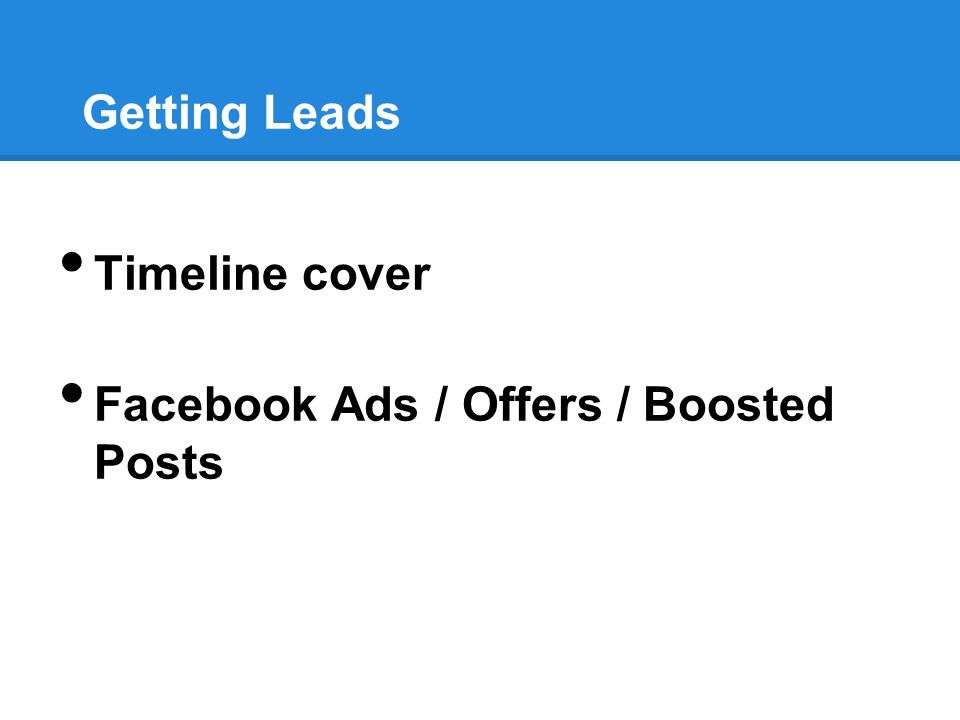 Getting Leads Timeline cover Facebook Ads / Offers / Boosted Posts