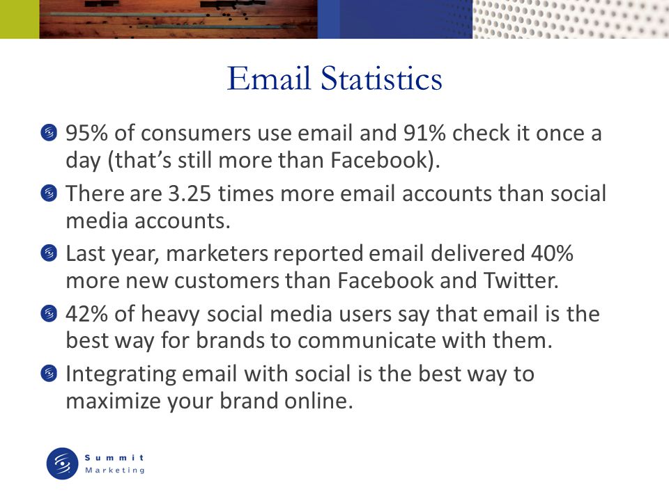 Statistics 95% of consumers use  and 91% check it once a day (that’s still more than Facebook).
