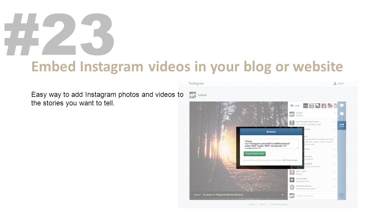 Embed Instagram videos in your blog or website #23 Easy way to add Instagram photos and videos to the stories you want to tell.